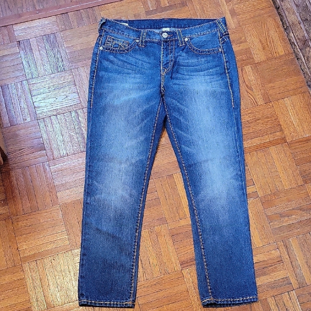 True Religion Audrey Mid Rise Slim Boyfriend Straight Denim Jeans Size 29 Cotton